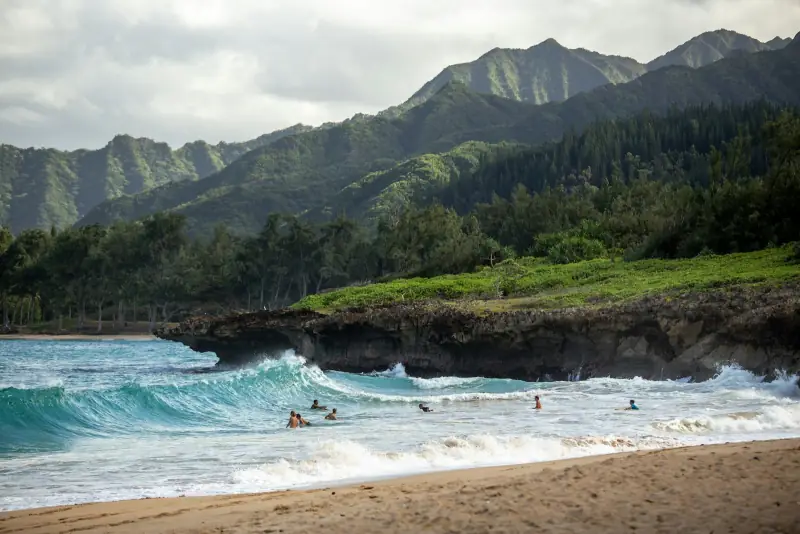 Swimmers on a North Shore beach
